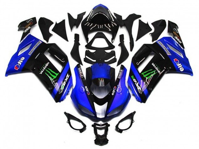 2007-2008 Kawasaki ZX6R Motorcycle Fairings - Blue Black Green Monster Canada for Sale
