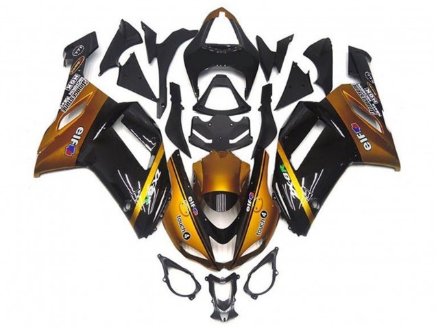 2007-2008 Kawasaki ZX6R Motorcycle Fairings - Gold Black Elf Canada for Sale