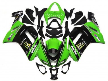 2007-2008 Kawasaki ZX6R Motorcycle Fairings - Green Black Monster Elf Canada for Sale