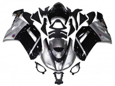 2007-2008 Kawasaki ZX6R Motorcycle Fairings - Silver Black Elf Canada for Sale