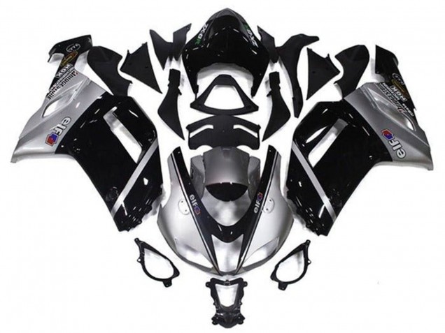 2007-2008 Kawasaki ZX6R Motorcycle Fairings - Silver Black Elf Canada for Sale