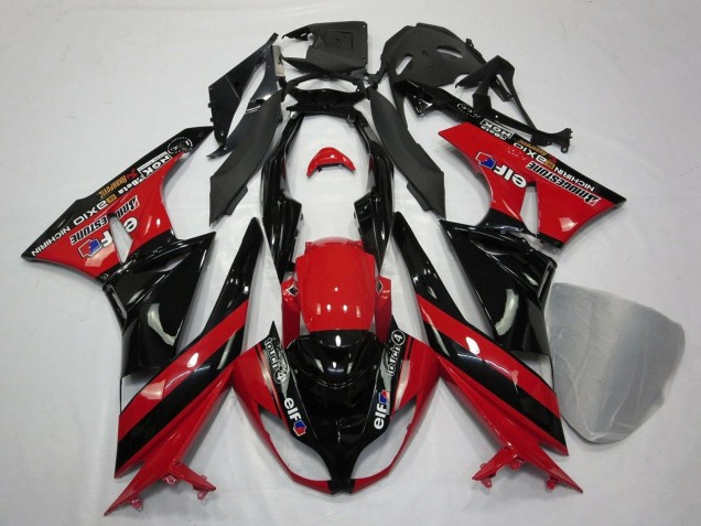 2009-2012 Kawasaki ZX6R Motorcycle Fairings - Red Glossy Black Elf Touch4 Bridgestone Canada for Sale