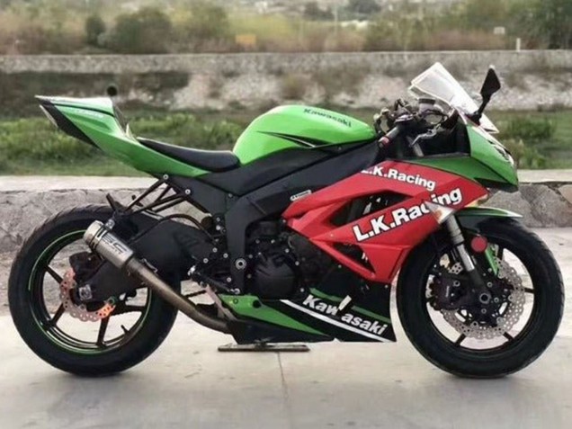 2009-2012 Kawasaki ZX6R Motorcycle Fairings - Green Red Black White L.K. Racing Canada for Sale