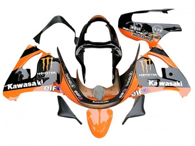 2009-2012 Kawasaki ZX6R Motorcycle Fairings - Orange Glossy Black Elf Monster Canada for Sale