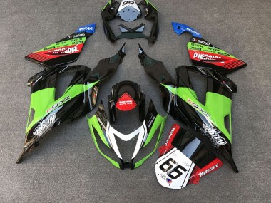 2013-2018 Kawasaki ZX6R Motorcycle Fairings - Green Black Red White Motocard 66 Canada for Sale
