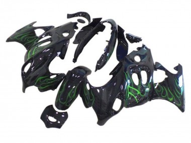 2004-2006 Suzuki GSX600F/GSX750F Motorcycle Fairings - Glossy Black Green Flame Canada for Sale