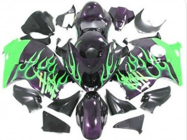 1996-2007 Suzuki GSXR1000 Motorcycle Fairings - Glossy Black Green Flame Canada for Sale