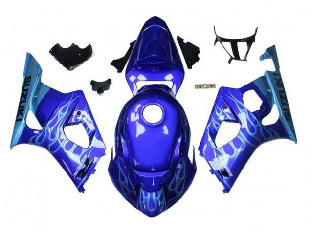 2003-2004 Suzuki GSXR 1000 Motorcycle Fairings - Blue Light Blue White Flame Canada for Sale