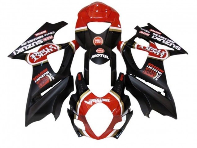 2005-2006 Suzuki GSXR 1000 Motorcycle Fairings - Matte Black Red Lucky Strike Canada for Sale