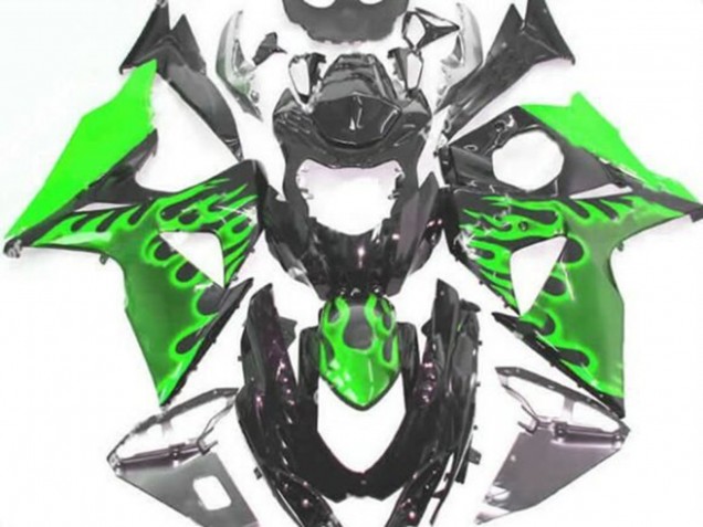 2009-2016 Suzuki GSXR 1000 Motorcycle Fairings - Glossy Black Green Flame Canada for Sale