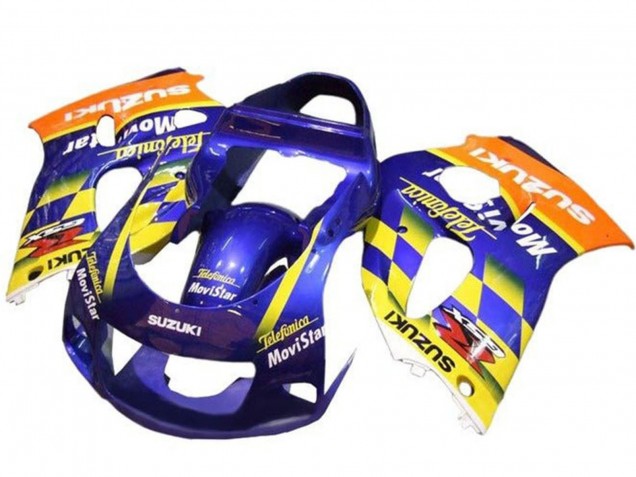 1996-2000 Suzuki GSXR 600 / GSXR 750 Motorcycle Fairings - Blue Orange Yellow Telefumica MoviStar Canada for Sale