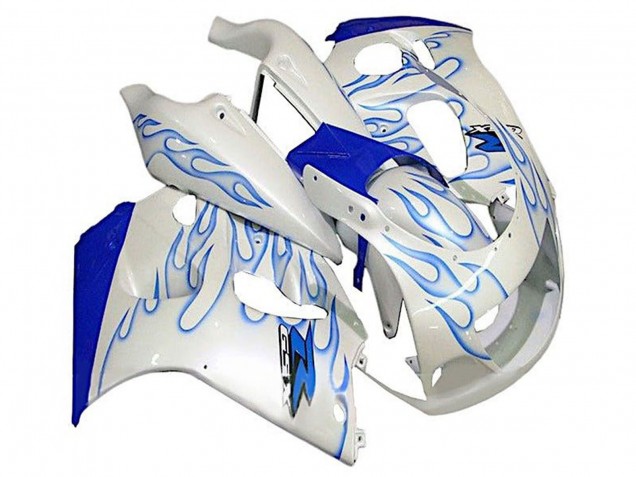 1996-2000 Suzuki GSXR 600 / GSXR 750 Motorcycle Fairings - White Blue Flame Canada for Sale
