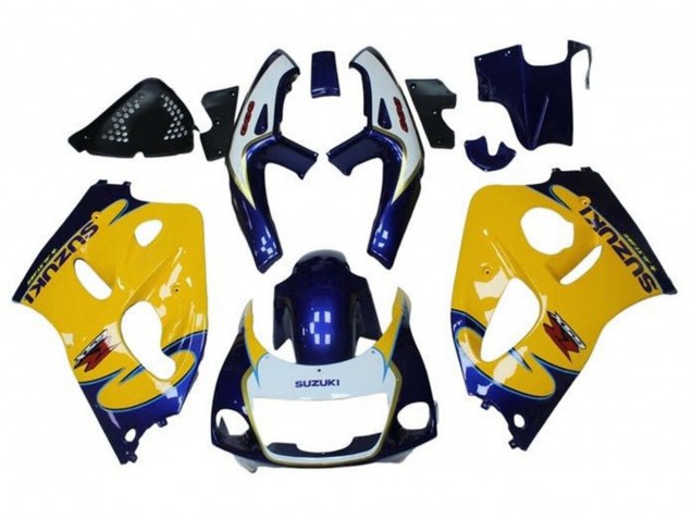 1996-2000 Suzuki GSXR 600 / GSXR 750 Motorcycle Fairings - Yellow Blue Tribal Canada for Sale