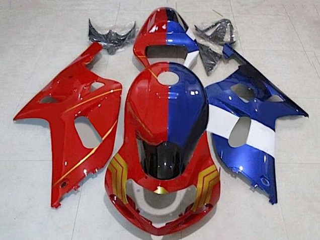 2001-2003 Suzuki GSXR 600 / GSXR 750 Motorcycle Fairings - Red Blue Split Gold Canada for Sale