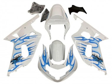 2001-2003 Suzuki GSXR 600 / GSXR 750 Motorcycle Fairings - White Blue Flame Canada for Sale