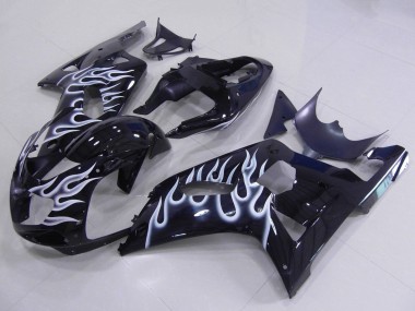 2001-2003 Suzuki GSXR 600 / GSXR 750 Motorcycle Fairings - Glossy Black White Flame Canada for Sale