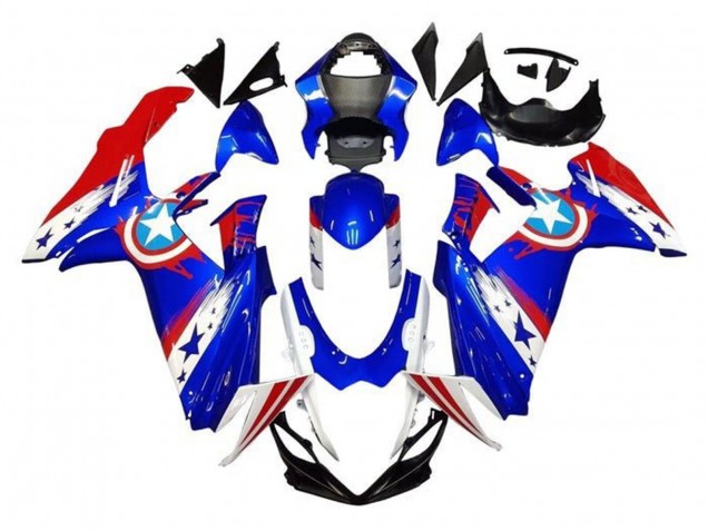 2011-2024 Suzuki GSXR 600 / GSXR 750 Motorcycle Fairings - Blue White Red Captain America Canada for Sale