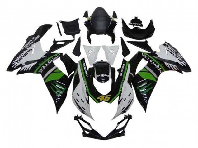 2011-2024 Suzuki GSXR 600 / GSXR 750 Motorcycle Fairings - White Green Black Monster 46 Canada for Sale