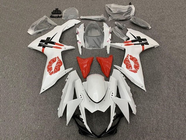 2011-2024 Suzuki GSXR 600 / GSXR 750 Motorcycle Fairings - White Red Lipstick Kiss Canada for Sale