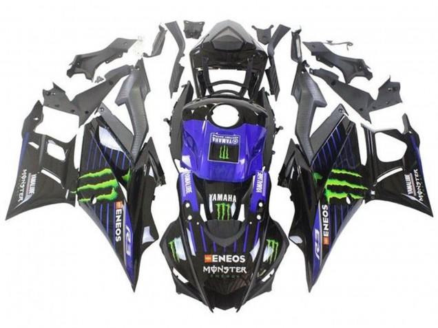 2019-2021 Yamaha YZF R3/R25 Motorcycle Fairings - Blue Glossy Black Green ENEOS Monster Canada for Sale