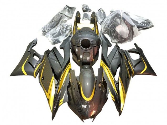 2022-2024 Yamaha YZF R3/R25 Motorcycle Fairings - Gold Black Carbon Fiber Style Canada for Sale