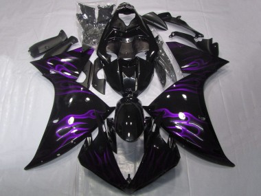 2009-2011 Yamaha YZF 1000 R1 Motorcycle Fairings - Glossy Black Purple Flame Canada for Sale