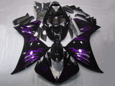 2012-2014 Yamaha YZF 1000 R1 Motorcycle Fairings - Glossy Black Purple Flame Canada for Sale