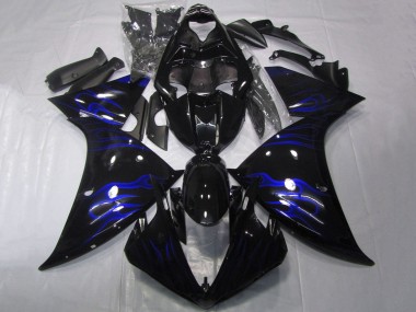 2012-2014 Yamaha YZF 1000 R1 Motorcycle Fairings - Glossy Black Blue Flame Canada for Sale
