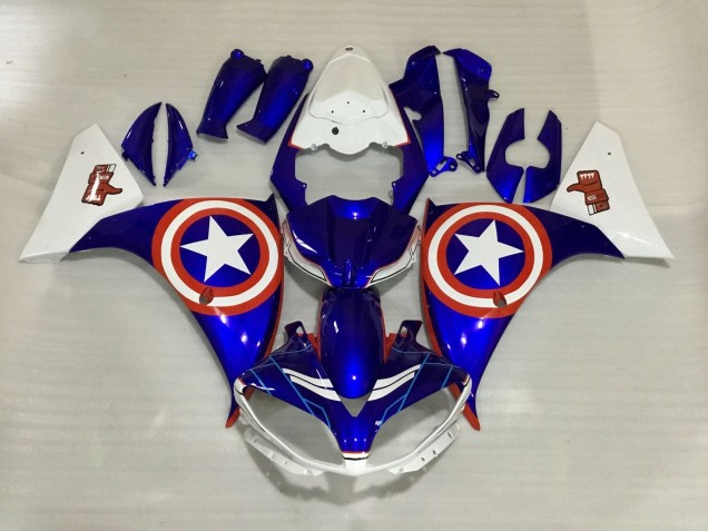 2012-2014 Yamaha YZF 1000 R1 Motorcycle Fairings - White Blue Red Star Captain America Canada for Sale