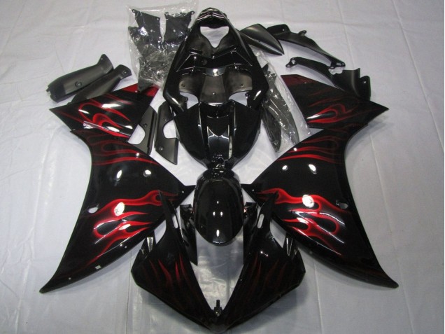 2012-2014 Yamaha YZF 1000 R1 Motorcycle Fairings - Glossy Black Red Flame Canada for Sale