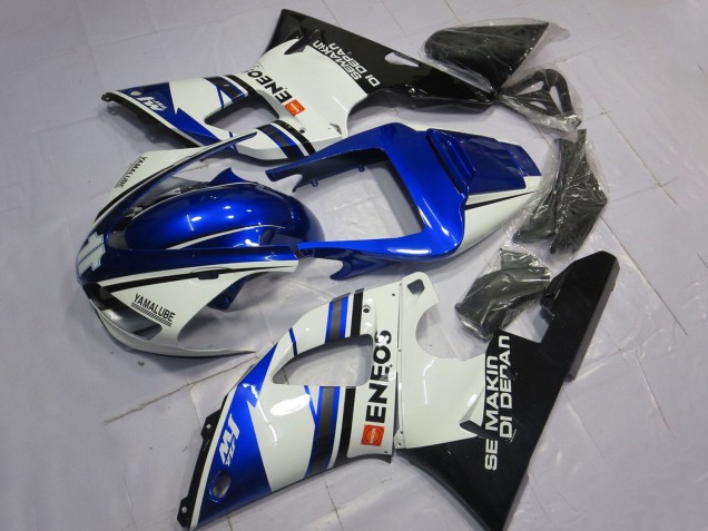 1998-1999 Yamaha YZF 1000 R1 Motorcycle Fairings - White Blue Glossy Black ENEOS Semakin Didepan Canada for Sale
