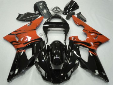 2000-2001 Yamaha YZF 1000 R1 Motorcycle Fairings - Orange Glossy Black Flame Canada for Sale