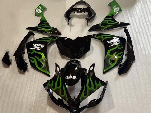 2007-2008 Yamaha YZF 1000 R1 Motorcycle Fairings - Glossy Black Green Flame Canada for Sale