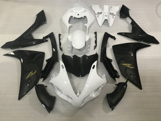 2007-2008 Yamaha YZF 1000 R1 Motorcycle Fairings - White Faux Carbon Fiber Gold Decal Canada for Sale