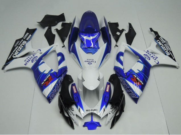 2006-2007 Suzuki GSXR 600 / GSXR 750 Motorcycle Fairings - White Blue Black Corona Extra Motul Canada for Sale