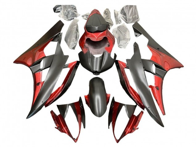 2006-2007 Yamaha YZF R6 Motorcycle Fairings - Red Matte Black Canada for Sale