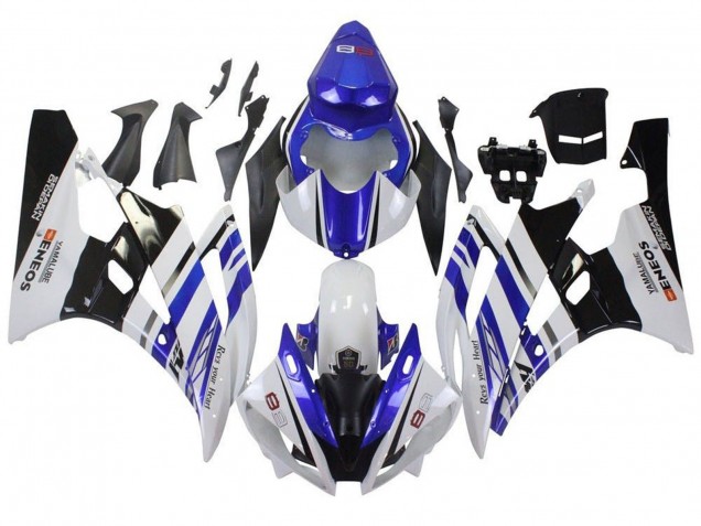 2006-2007 Yamaha YZF R6 Motorcycle Fairings - White Blue Black ENEOS Yamalube Canada for Sale