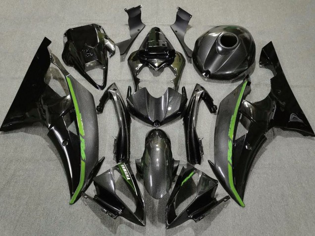 2008-2016 Yamaha YZF R6 Motorcycle Fairings - Black Carbon Fiber Style Green Canada for Sale