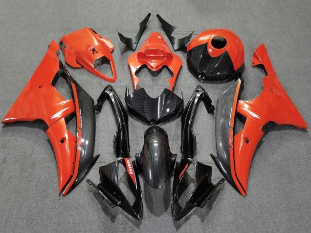 2008-2016 Yamaha YZF R6 Motorcycle Fairings - Orange Black Carbon Fiber Style Canada for Sale