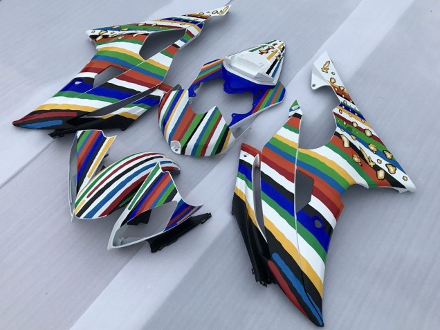 2008-2016 Yamaha YZF R6 Motorcycle Fairings - White Blue Green Yellow Red Rainbow Stripe Canada for Sale