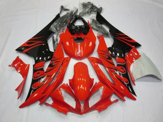 2008-2016 Yamaha YZF R6 Motorcycle Fairings - Red Glossy Black Flame Canada for Sale