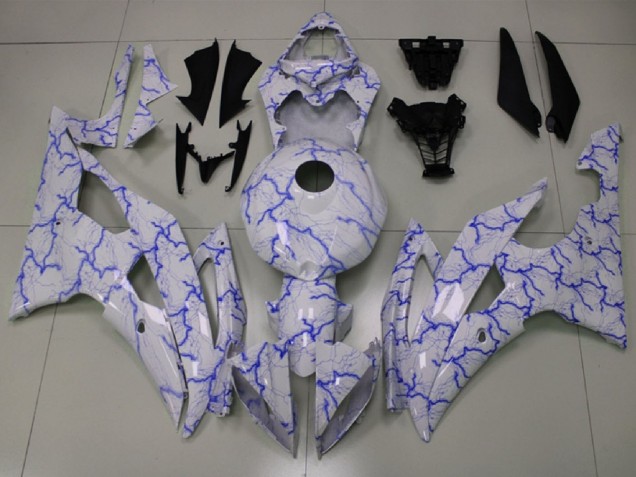 2008-2016 Yamaha YZF R6 Motorcycle Fairings - White Blue Lightning Canada for Sale