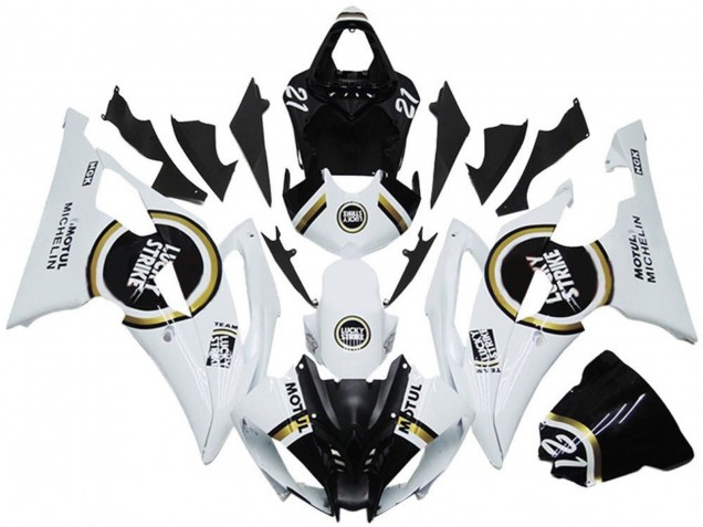 2008-2016 Yamaha YZF R6 Motorcycle Fairings - White Black Lucky Strike Canada for Sale