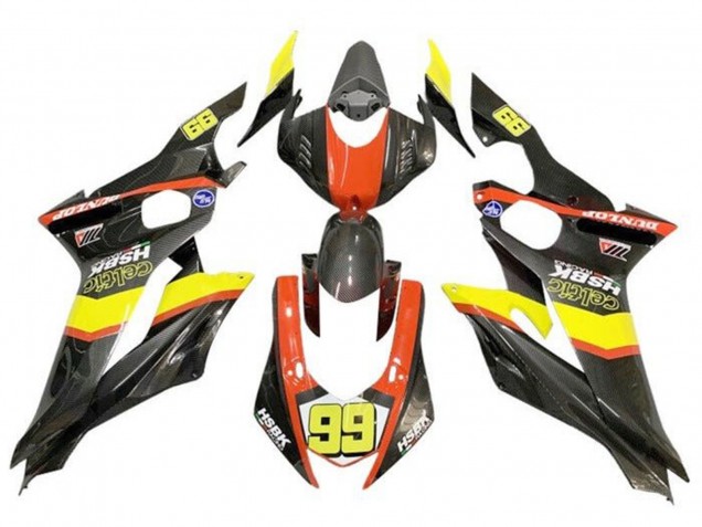 2017-2023 Yamaha YZF R6 Motorcycle Fairings - Yellow Orange Black Faux Carbon Fiber Canada for Sale