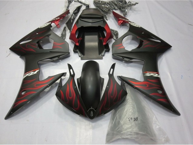 2005 Yamaha YZF R6 Motorcycle Fairings - Matte Black Matte Red Flame Canada for Sale