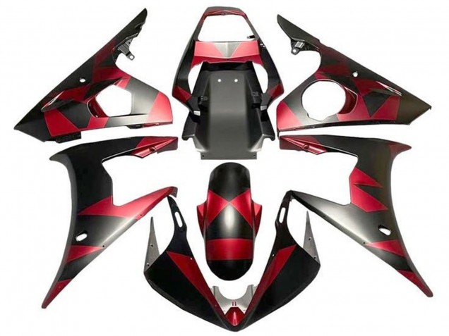 2003-2004 Yamaha YZF R6 Motorcycle Fairings - Red Matte Black Geometric Canada for Sale