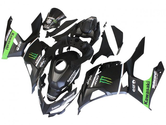 2018-2024 Kawasaki EX400 Motorcycle Fairings - Matte Black Green Monster Showr Snow Canada for Sale
