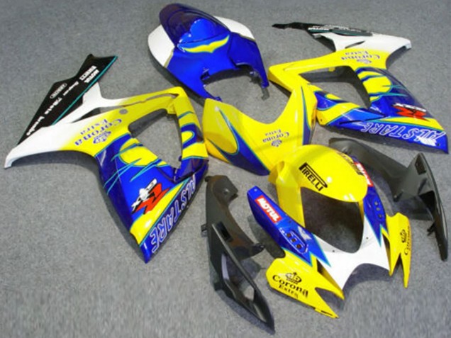 2006-2007 Suzuki GSXR 600/750 Motorcycle Fairings - White Blue Yellow Corona Alstare Canada for Sale