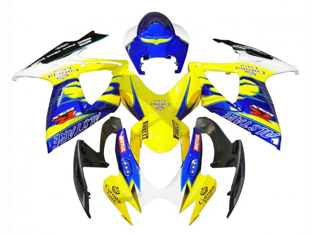 2006-2007 Suzuki GSXR 600/750 Motorcycle Fairings - White Blue Yellow Corona Alstare Canada for Sale