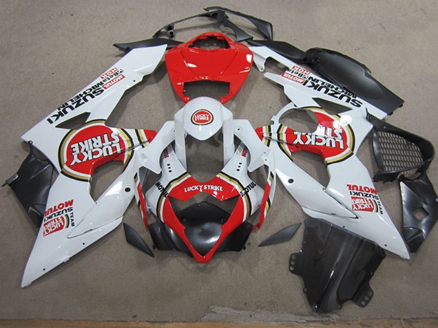 2005-2006 Suzuki GSXR 1000 Motorcycle Fairings - White Red Lucky Strike Motul Canada for Sale